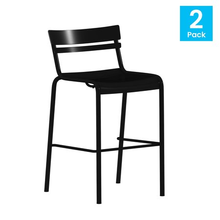 Flash Furniture Black All-Weather Steel Bar Stool, 2PK 2-XU-CH-10318-B-BK-GG